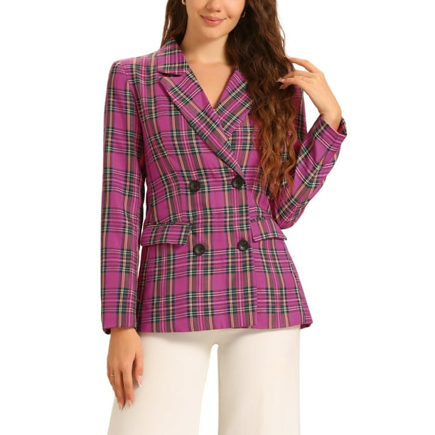 Chaqueta de mujer INSPIRE CHIC con solapa muestrera, doble botonadura, hombros acolchados, talla M, color rosa intenso