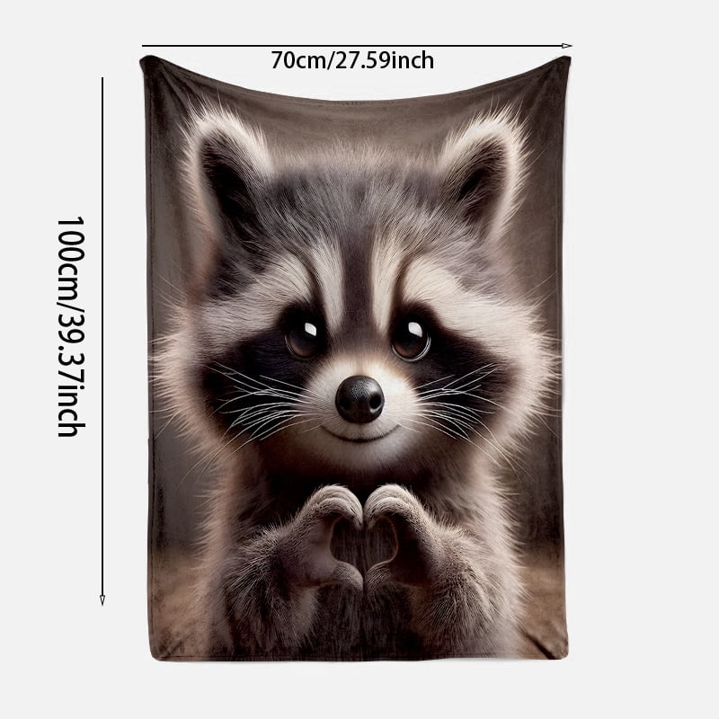 Super Soft Raccoon Heart Design Flannel Blanket - Cozy All-Season Throw for Sofa, Bed & Naps, Contemporary Style Mixed Colors