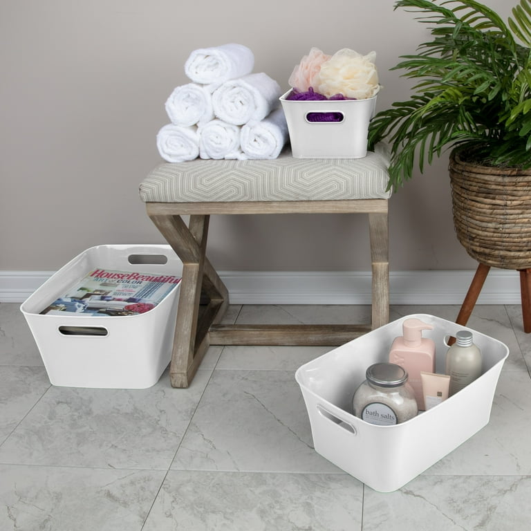 Mainstays Large Plastic Storage Bin White 6 Pack Decorative