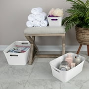 (3 pack) Mainstays Large Open Plastic Storage Bin with Handles, White