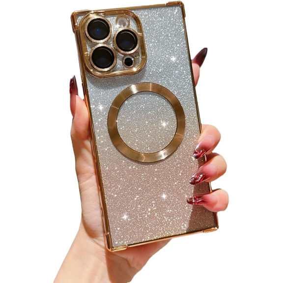 Four Corners Shockproof Bling Glitter Plating Magnetic Phone Case for iPhone, Compatible with (Gold,iPhone 14)