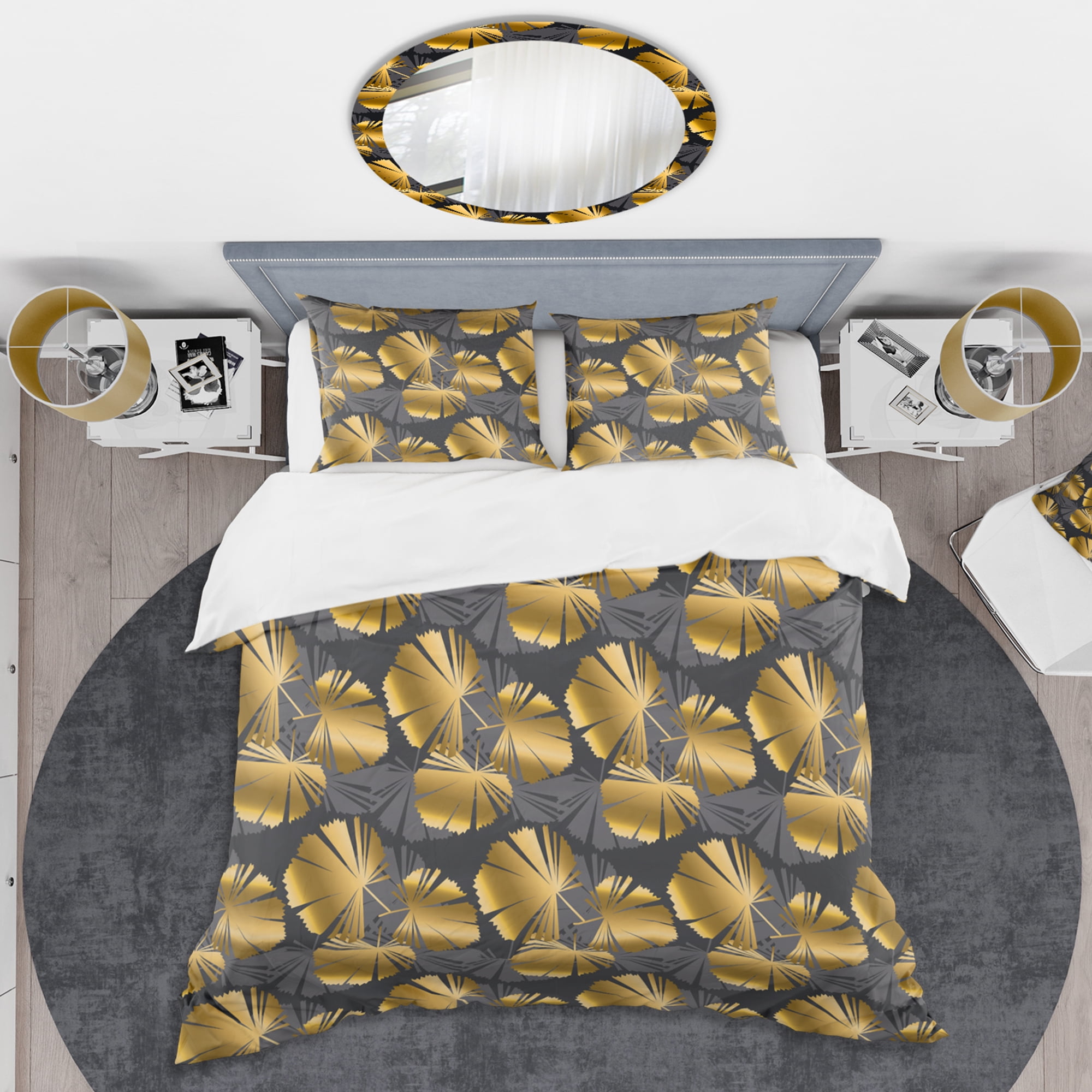 Designart 'Golden Palm Leaves III' Mid-Century Modern Duvet Cover Set