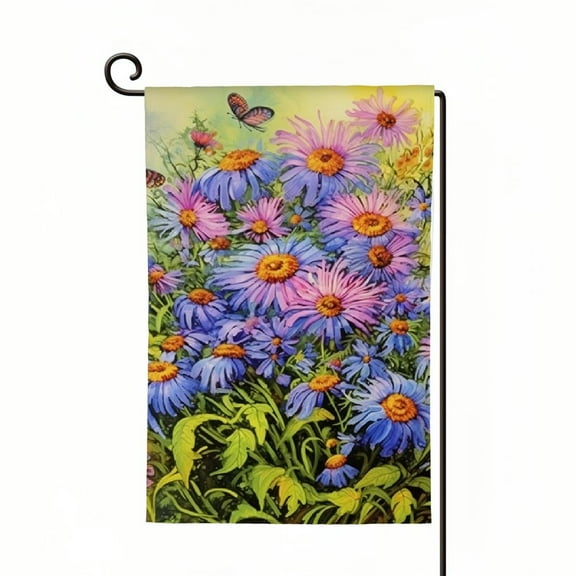 PHYHOO Spring Wild Purple Flowers Garden Flag Double Sided - This Decorative, Cheerful and Bright Flag is sure to create an even more beautiful garden for your home, yard, lawn, deck White