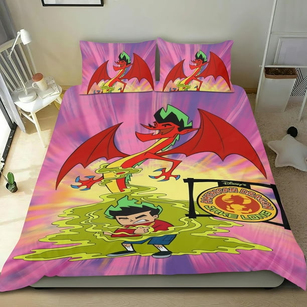 Dragón Americano Jake Long Conjunto de sábanas temático, trío de piezas, cómodo y amigable con la piel, diseño único, regalo de decoración para el hogar para familiares, amigos y fans,173cm *218cm