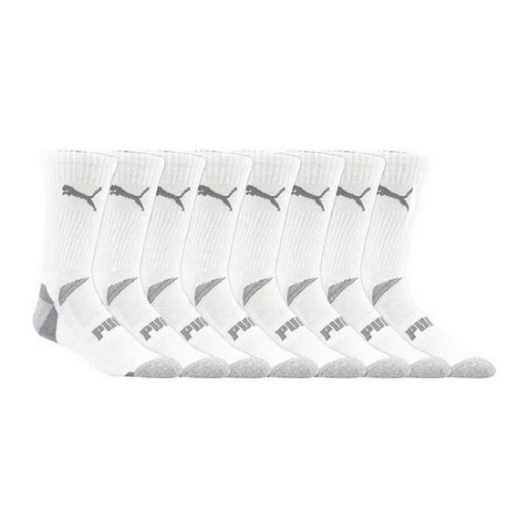 Puma Mens Cool Cell Crew Socks, 8-pack, Sock Size 10-13, Shoe Size 6-12 (White/Gray)