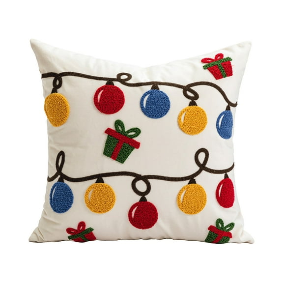 Decorative Christmas Throw Pillow with Festive Ho Ho Ho Embroidery and Pom Pom Accents for Home Sofa Bedroom Couch Holiday