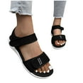 thumbnail image 4 of Sandal for Women Flat Heel Open Toe Casual Versatile Summer Trendy Round Toe Solid Color Women Footwear Comfortable Ankle Strap Walking Beach Shoes Black 6, 4 of 8