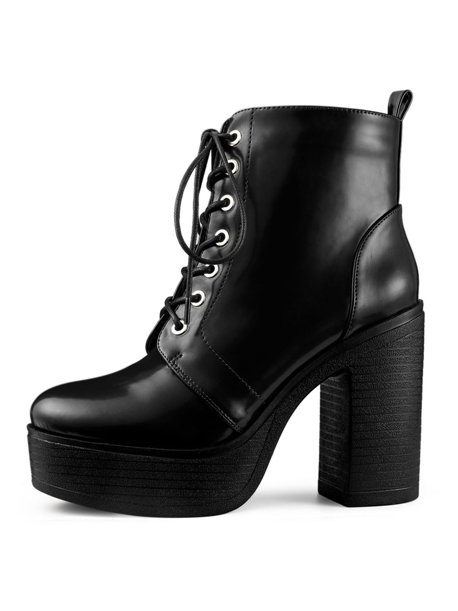 DARING DIVA Women's Zip Platform Block Heel Combat Boots Black 8.5