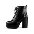 thumbnail image 7 of Unique Bargains Women's Platform Chunky High Heel Lace up Combat Boots Black 6.5, 7 of 7
