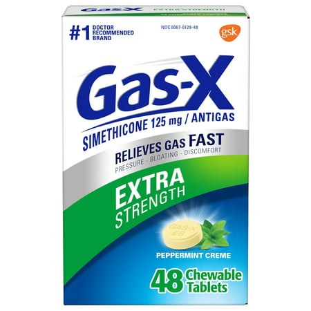 Gas-X Extra Strength Gas Relief Chewable Tablets, Peppermint Creme, 48 (Best Gas Relief For Adults)