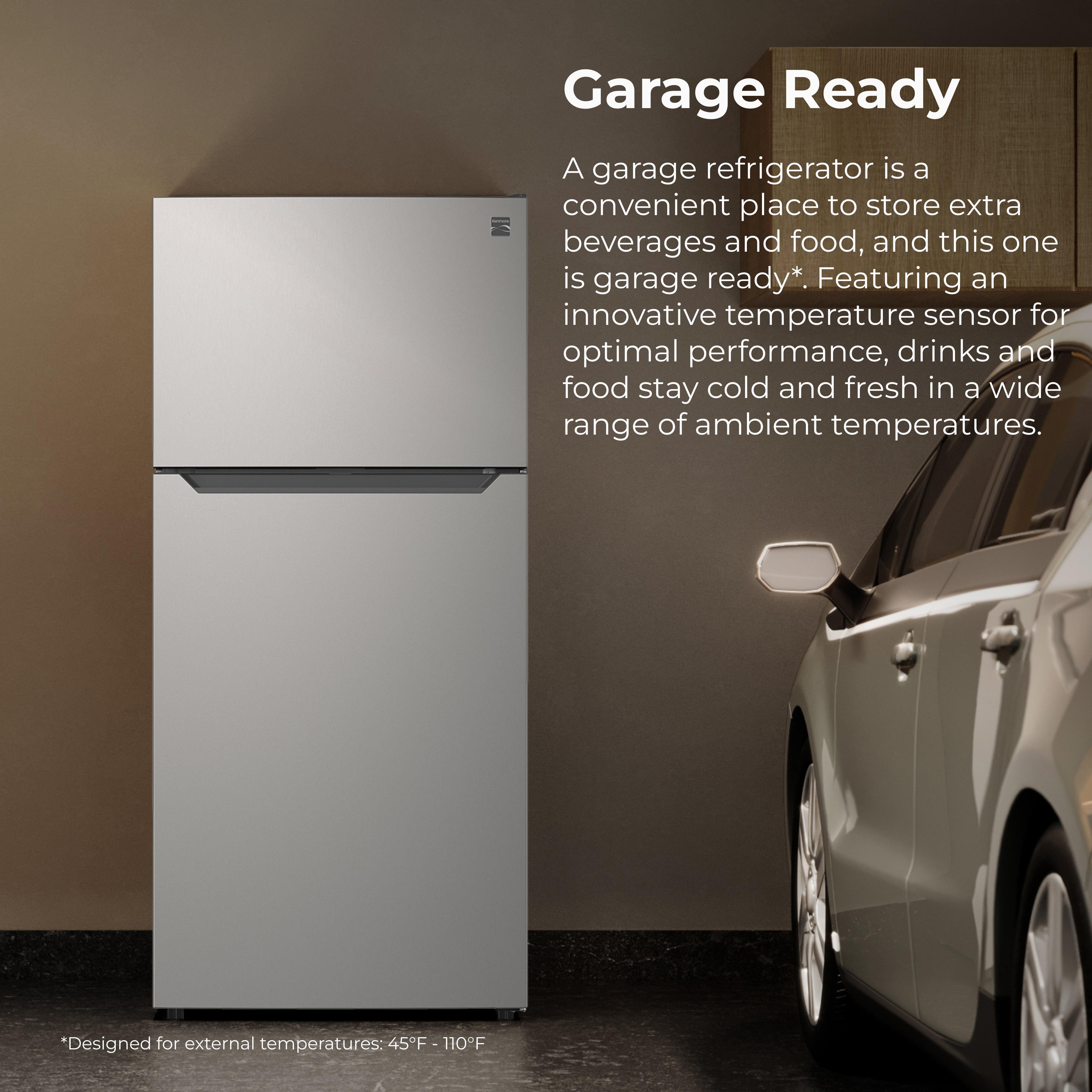 Kenmore 20.2 cu. ft. Top Freezer Refrigerator, Adjustable Glass Shelves, Metallic Steel