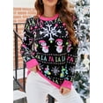 thumbnail image 2 of Ugly Christmas Sweater for Women Cartoon Print Loose Knitwear Long Sleeve Round Neck Pullover, 2 of 9