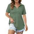 thumbnail image 2 of QUNYINEY Blouses for Women Casual Green Short Sleeve Waffle Shirts Loose Pullover Collared Button Women Tops, 2 of 5