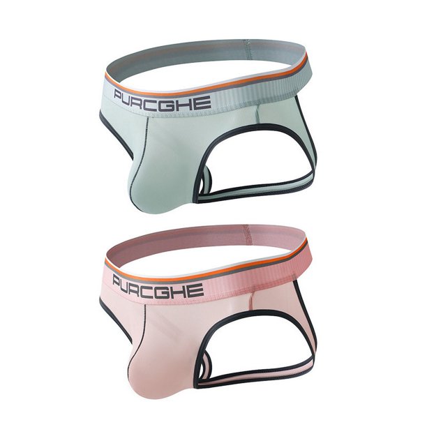 Tanga de cintura baja para hombre, de seda helada, ultrafina, transparente, sexy, con realce de cadera, ropa interior doble Ding, ropa interior sexy gay para hombre