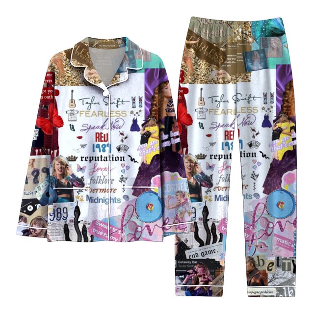 Spring and Autumn Printed Pajamas Women's Fashion Daily Casual V-Neck Long Sleeve Set Character Pattern Printed Pajama Set