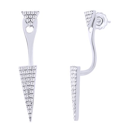 Solid Triangle Earrings - 0.21 Cttw Round Cut White Diamond Triangle Ear Jacket Earrings In 10K Solid White Gold