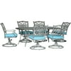 Hanover Traditions 7-Piece Dining Set in Blue with 6 Swivel Rockers and a 38" x 72" Dining Table in a Gray Finish