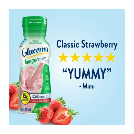 Glucerna Hunger Smart Diabetic Protein Shake, Classic Strawberry, 10-fl-oz Bottle, 12 Count