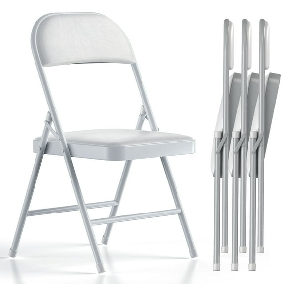 Nazhura 4 Pack Folding Chairs with Padded Cushion and Back, Padded Folding Chairs for Home and Office, Indoor and Outdoor Events (White, 4 Pack)