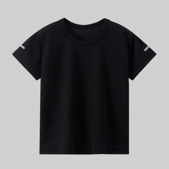 ITSAME Boys Athletic Tops, Crewneck Short Sleeve T-Shirt Mesh Quick-Dry Running Sport Shirts Black Size 5-6