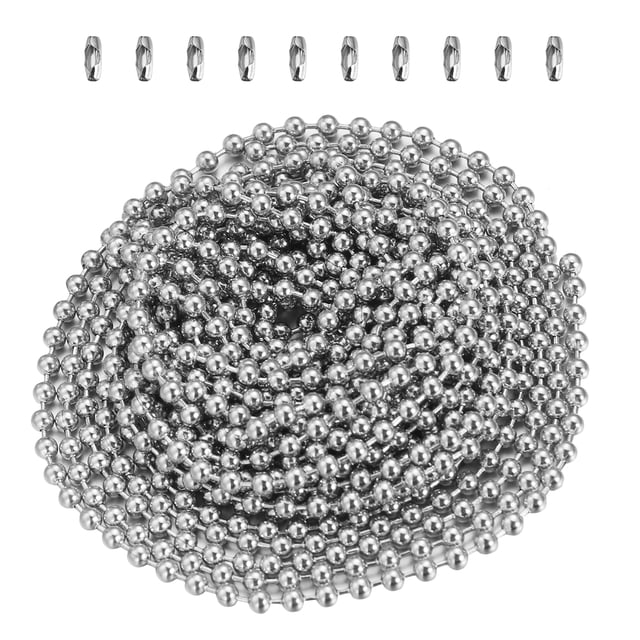 EeaseMX OUNONA Cadena de bolas de 3 metros de longitud Diámetro de 2,4 mm con 10 conectores a juego Cadena de cuentas de metal