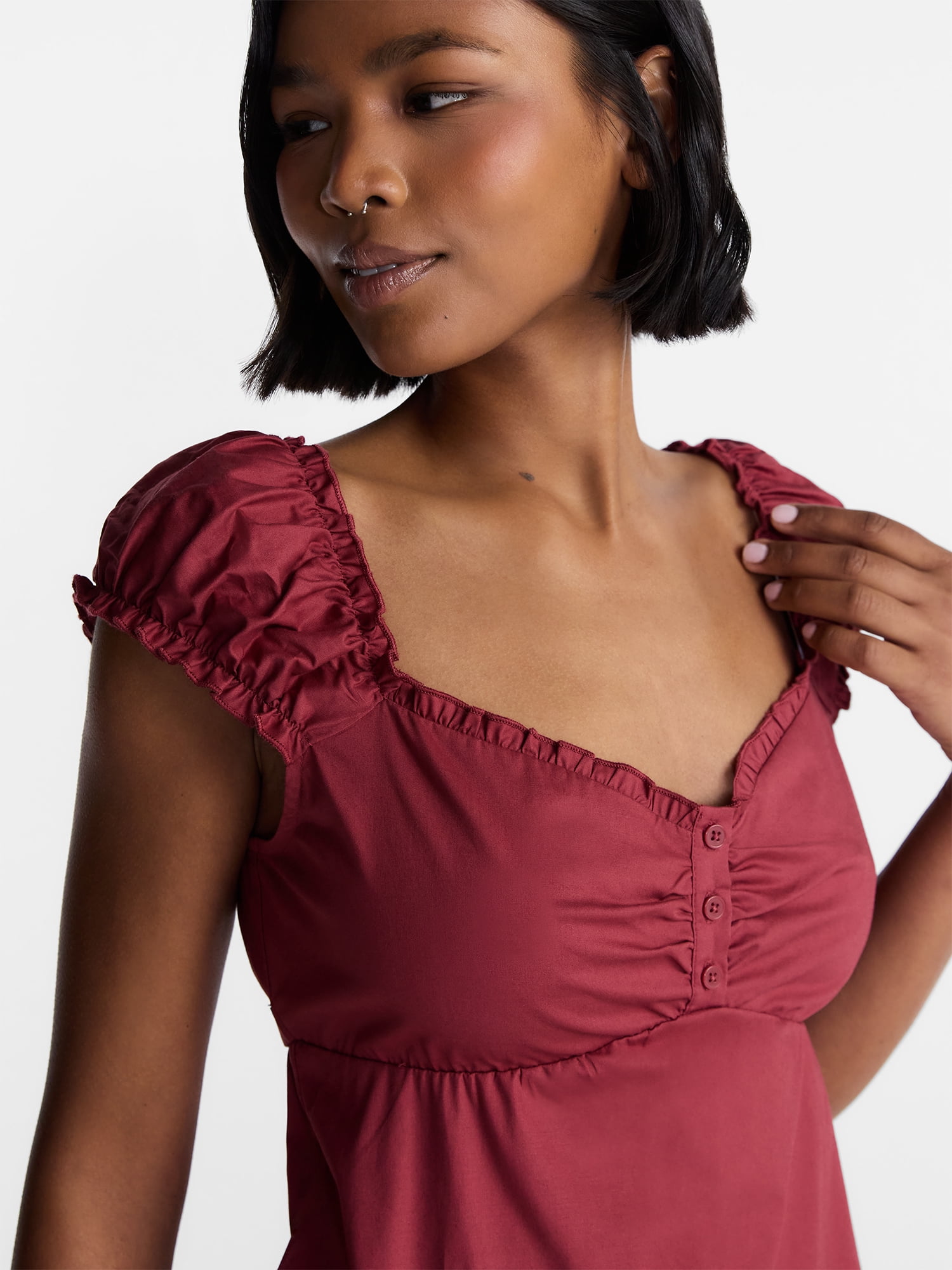 No Boundaries Poplin Fit and Flare Mini Dress, Women's XXS-XXL