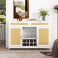 thumbnail image 3 of 51.2'' Rattan Coffee Bar Cabinet with Drawers and Storage, Boho Sideboard Buffet Cabinet with LED Lights, Wine Liquor Cabinet with Glass Holder and Wine Cellar for Dining Living Room, White, 3 of 8