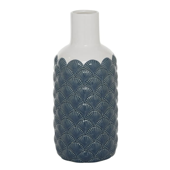 DecMode 13" Blue Ceramic Vase with Shell Designs