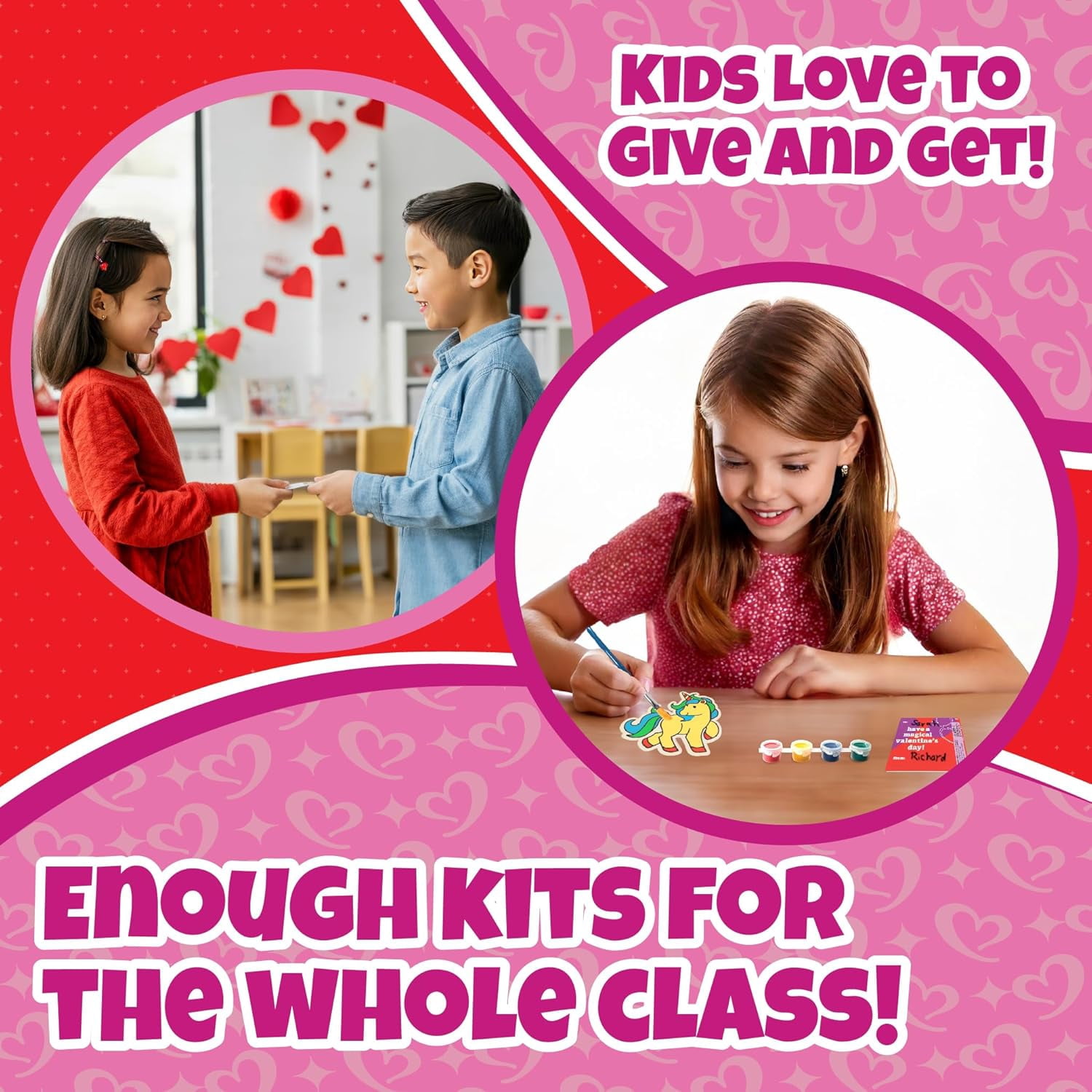 Kids Valentine's Day Cards - Unicorn and Dragon Wood Painting Kits (24ct)- Each Valentines Card Includes Craft w Paints, Brush, and Sticker- Make Classroom School Exchange Gifts Fun for Boys & Girls