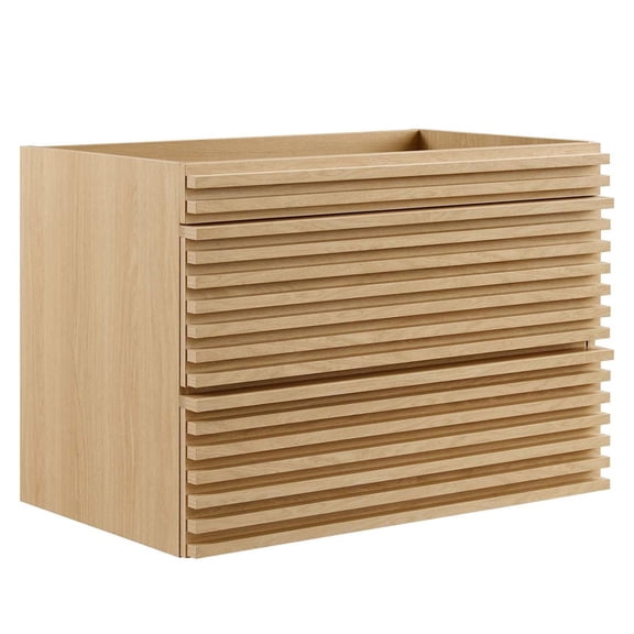 Pemberly Row 29" MDF Wood Wall-Mount Bathroom Vanity Cabinet in Oak