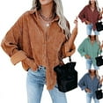 thumbnail image 2 of Womens Corduroy Button Down Shacket Casual Long Sleeve Shirt Jacket Oversized Blouses Tops, 2 of 6