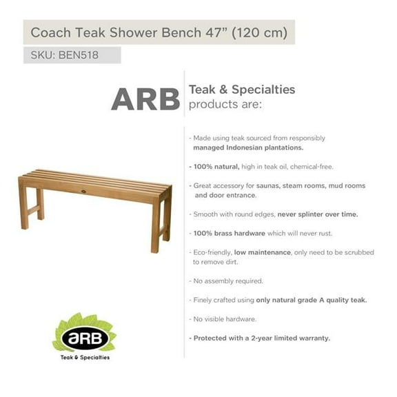 ARB TEAK & SPECIALTIES BEN518 Teak Shower Bench Coach 47' (120 cm)
