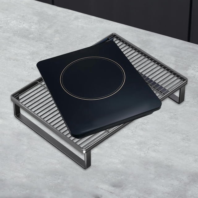 Soporte de soporte para soporte de utensilios de cocina Soporte de microondas de microondas Utensilios de soporte de tapa de la cubierta de la estufa Negro S