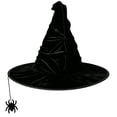 thumbnail image 2 of Witch Hat Halloween Costume for Women, Shapeable Velvet Wide Brim Pointed Hat, Black One Size, 2 of 6