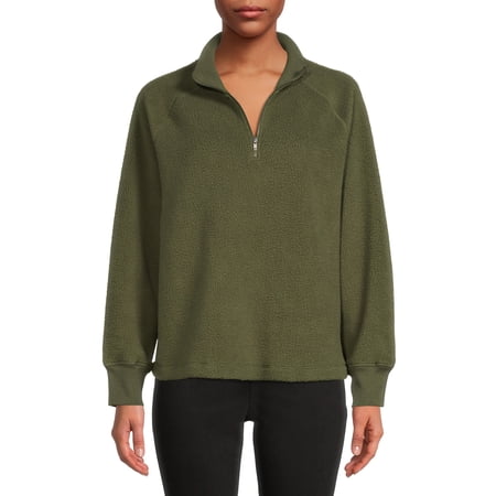 Time and Tru Women's Faux Sherpa Pullover Sweatshirt