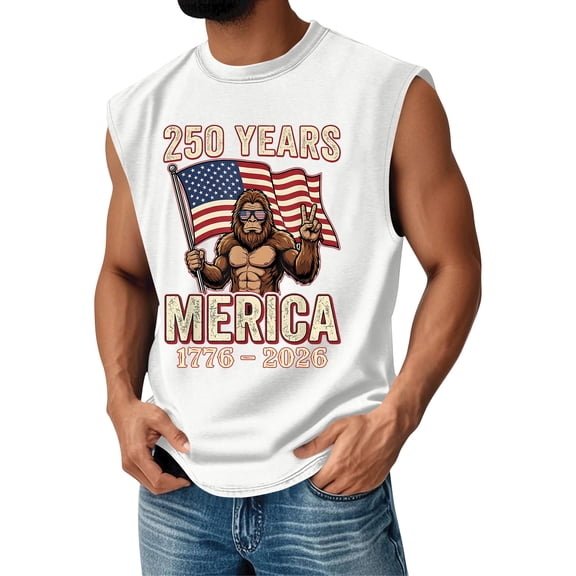Mens Fourth Of July Shirts Usa American Flag Graphic Sleeveless Tank Tops 1776-2026 250th Anniversary We the People Patriotic T Shirts Independence Day Crew-Neck Tee Shirts,White L