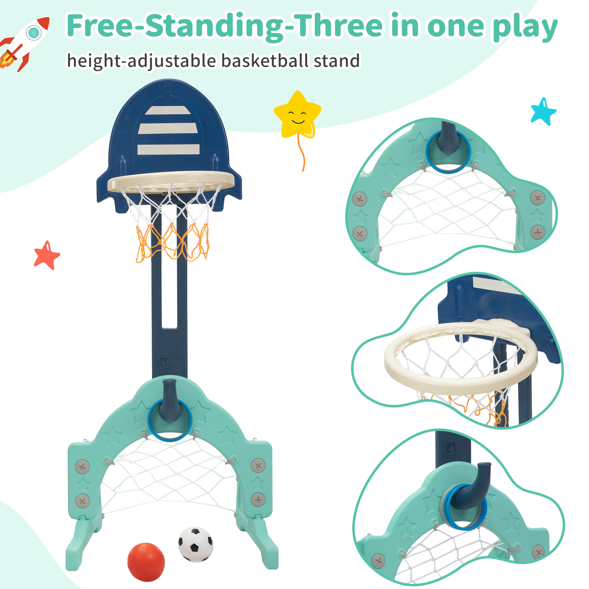 TOBBI 6 in 1 Toddler Slide Climber and Swing Playset with Basketball Hoop,Freestanding Indoor Outdoor Backyard Slide for Kids age 1-8
