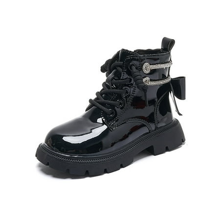 

SIMANLAN Girl Booties Zipper Combat Boot Lace Up Ankle Boots Kids Comfort Leather Bootie Children Lug Sole Shoes Black 11little kids
