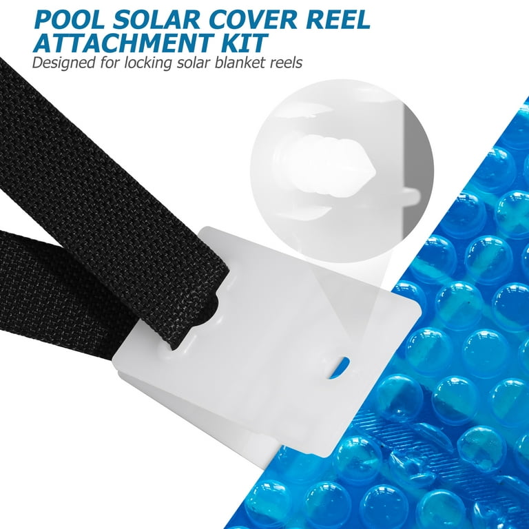 Pool Solar Cover Reel Attachment Kit Including Cord Plates Buckles Adhesive  Nylon Straps and Tabs 