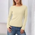 thumbnail image 2 of felwors Women's Long-Sleeve Crew-Neck Cotton T-Shirt Classic-Fit Shirt Soft Breathable Casual Tee Basic Tops Beige, M, 2 of 6