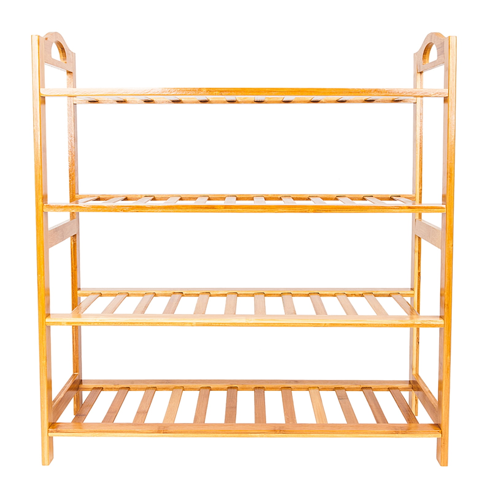 Concise 12-Batten 4 Tiers Bamboo Shoe Rack，Eco-Friendly and Adjustable Wood Color