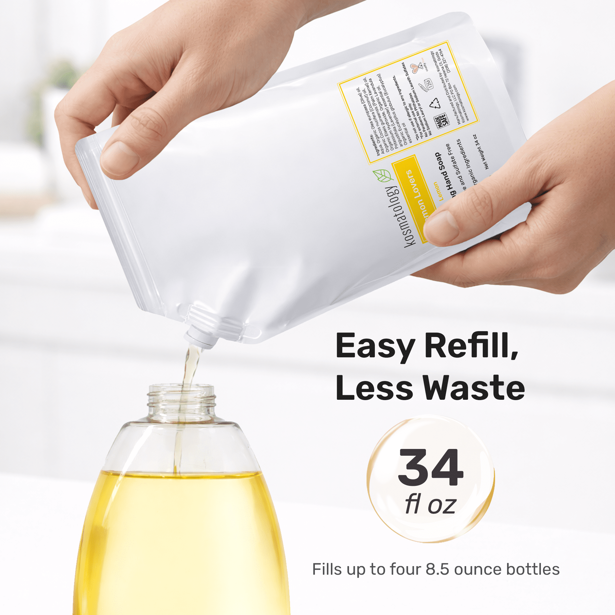 kosmatology® Lemon Organic Foaming Hand Soap Refill | Moisturizing Hand Wash | Clean Ingredients, Infused with Essential Oils | 34 fl oz