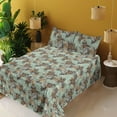 thumbnail image 2 of Ambesonne Floral Design Fitted & Flat Sheet with Shams 4 Pcs Set, Japanese Anime Blooms, Calking, Almond Green Dark Khaki, 2 of 5
