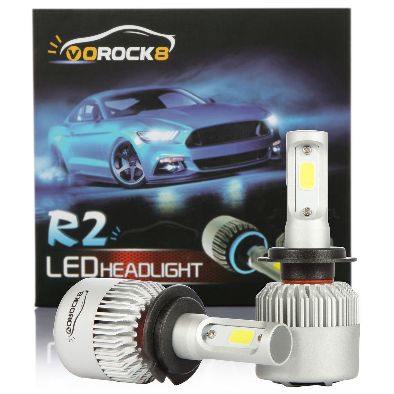 1 Pair VoRock8 R2 COB H13 9008 8000 Lumens Led Head Iight Conversion Kit Replace Halogen Bulbs for High Low Beam Bulbs Dual Beam 2 in 1 Bulbs 6500K Xenon White 