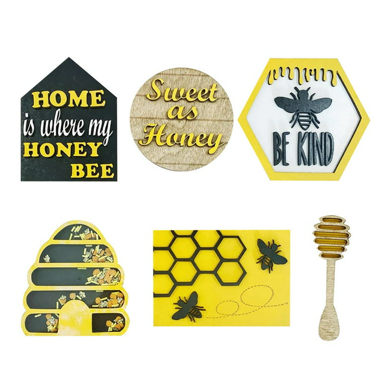 Set of 12 Bee Wooden Sign Tiered Tray Decor , Bumble Bee Wood Block Spring  Summer Farmhouse Bee Home Kitchen Decor Self-Standing Display for Tray,  Mantel, Bar, Shelf 
