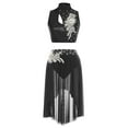 thumbnail image 3 of Sholeno Women Applique Lyrical Dance Outfits Sleeveless Tops Irregular Skirted Leotard Contemporary Dancewear Black M, 3 of 5