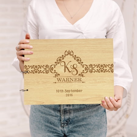 Darling Souvenir Personalized Engraved Laser Cut Wedding Guest Book Wooden Cover Sign-in Book Registry Guestbook Scrapbook-WT
