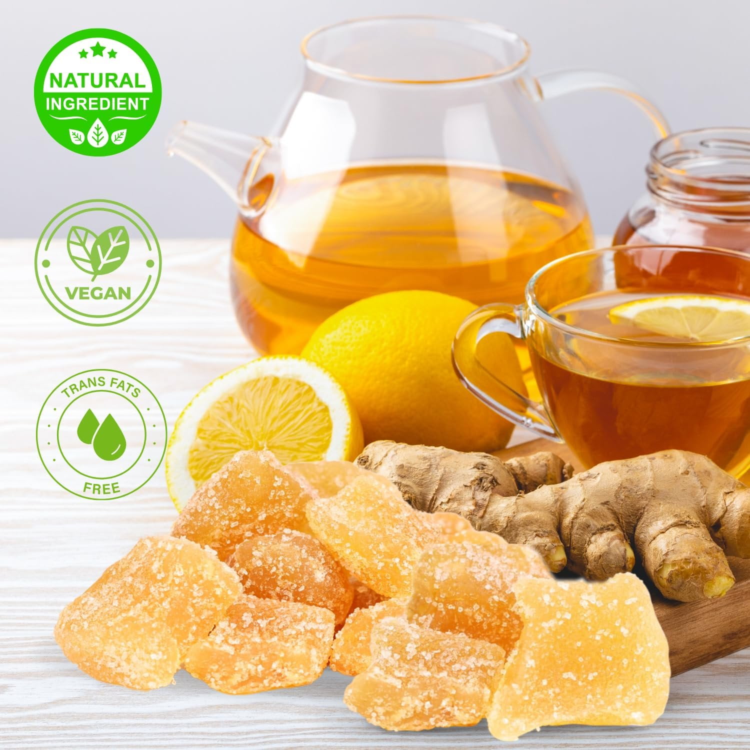 Crystallized Ginger Chunks by It's Delish, 5 Lbs Bulk  Candied Dried Ginger Fruit Chews Natural Candy, Ginger Root with Sugar Crystals, Unsulphured, No Color Added - Healthy Snack, Vegan, Kosher