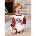 thumbnail image 3 of Christmas Family Pajamas Matching Set, Long Sleeve Letters Print T-shirt with Plaid Pants Sleepwear Loungewear, 3 of 4