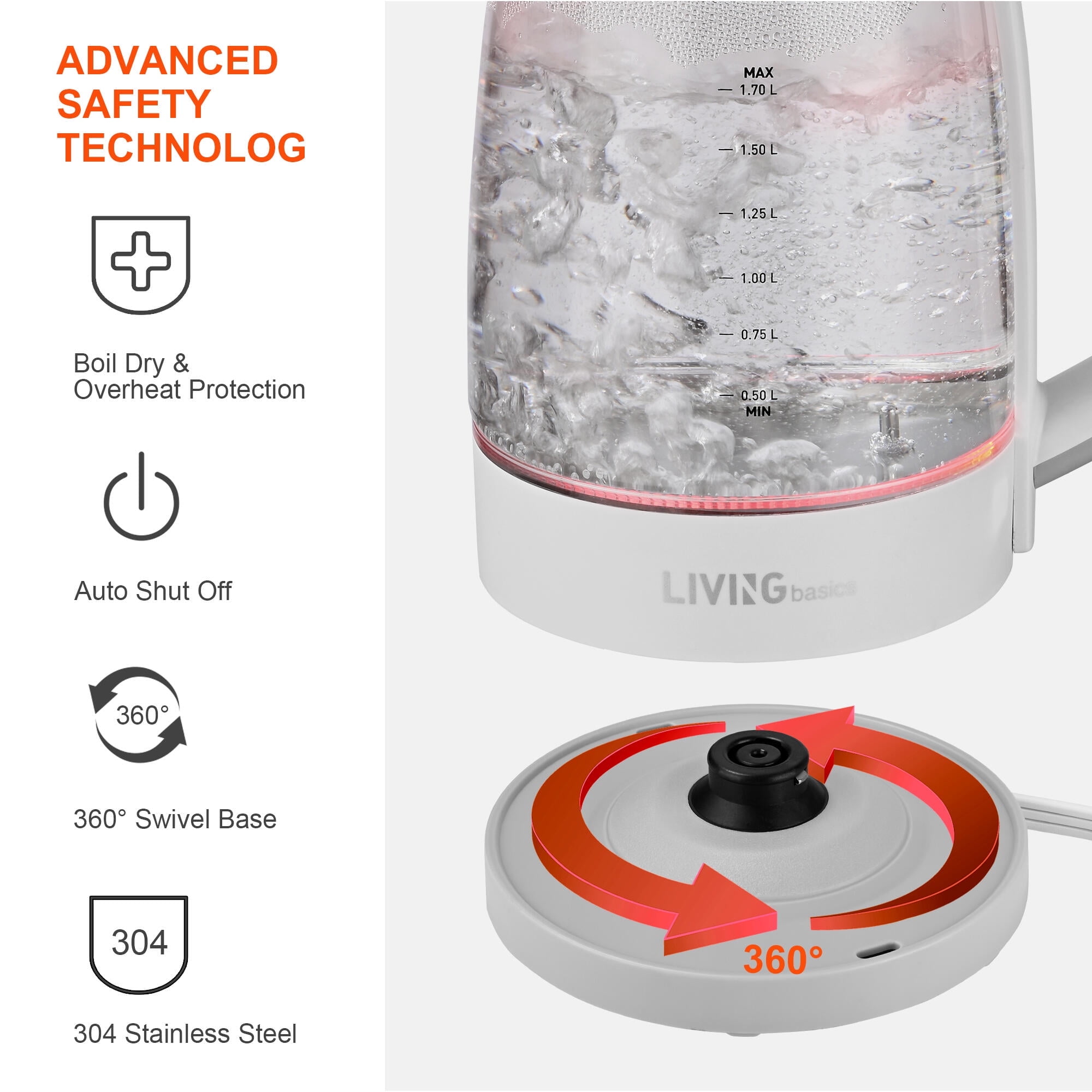 Livingbasics Official Site Glass Electric Kettle BPA Free 1.7 L Water Boiler